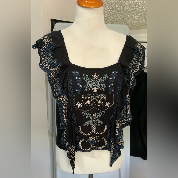 Free People Tops - ✨ Free People La Cienega Embroidered Flutter Sleeve Top S ✨ Boho Festival